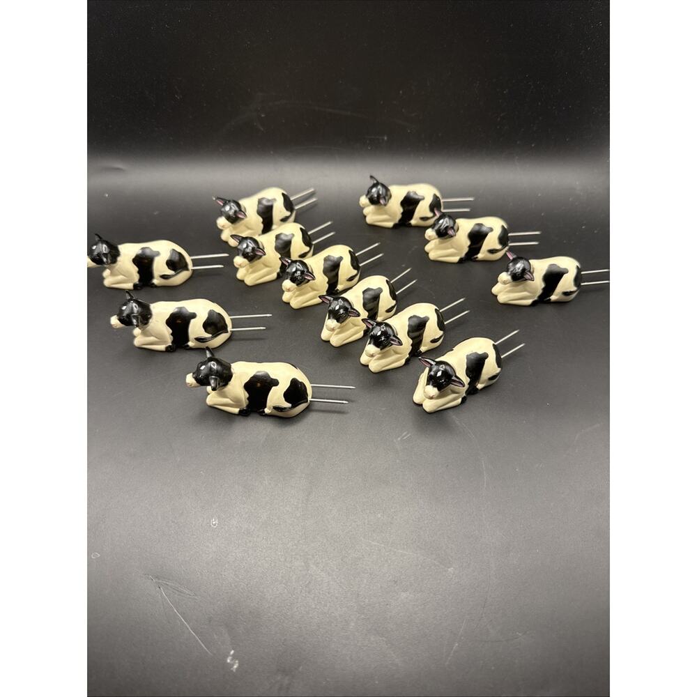 Set Of 12 Vintage Resin COW Corn on The COB HOLDERS Skewers Stainless Japan MCM